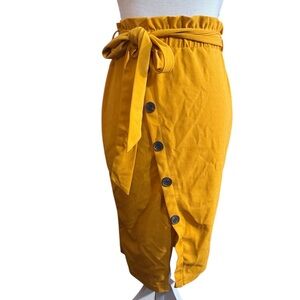 SHEIN Yellow Button-Front Pencil Skirt